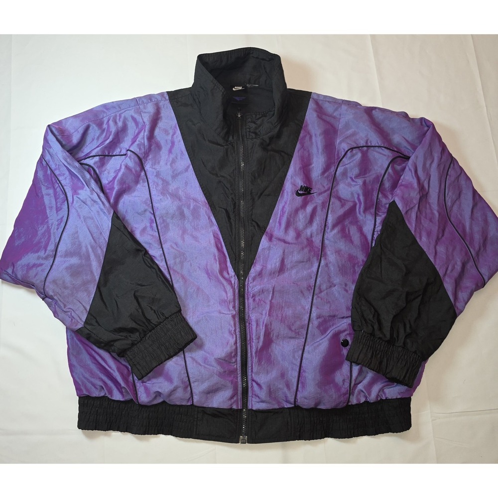 Vintage Nike Flight Track Jacket Mens Iridescent Purple Black Windbreaker‎ 90s L